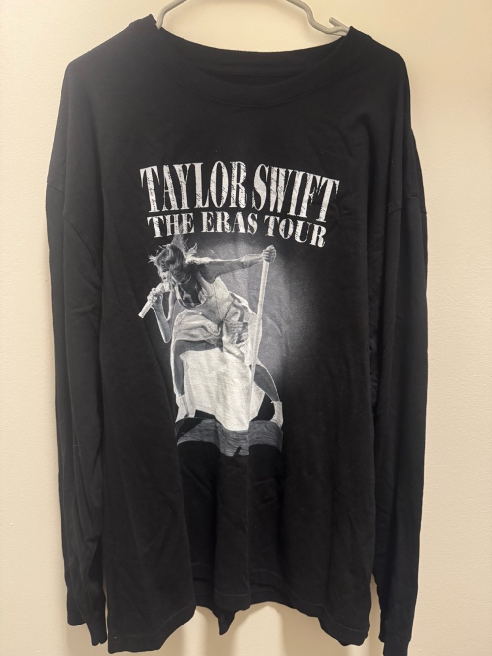 Taylor Swift Black Crewneck Tee with White Eras Tour Print